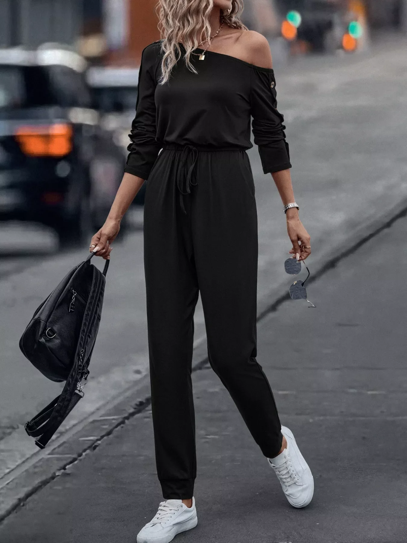 One Shoulder Long Sleeve Jumpsuit - Image 6