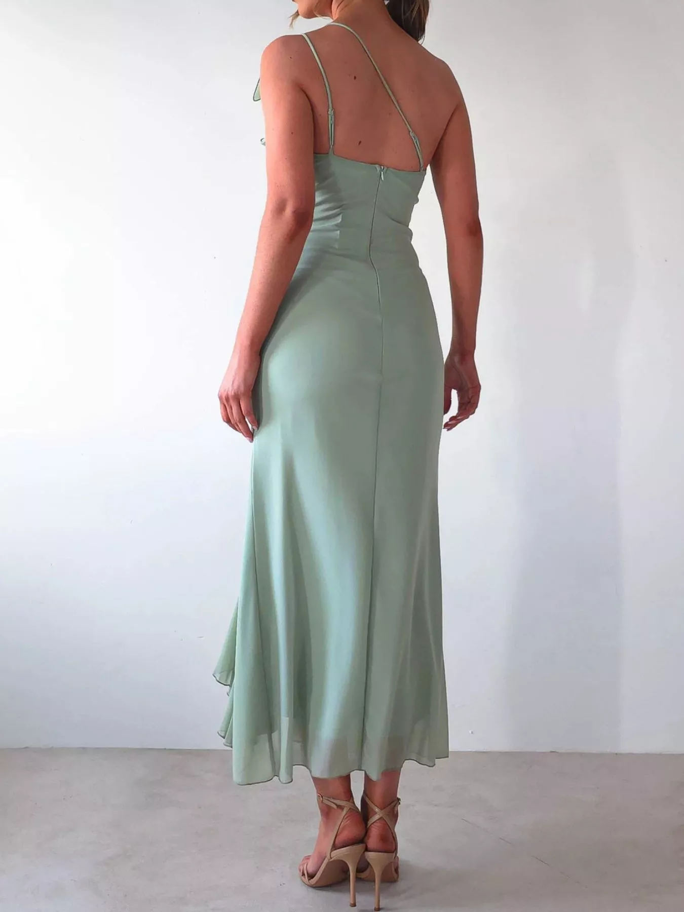One-Shoulder Ruffle Slit Dress - Image 5
