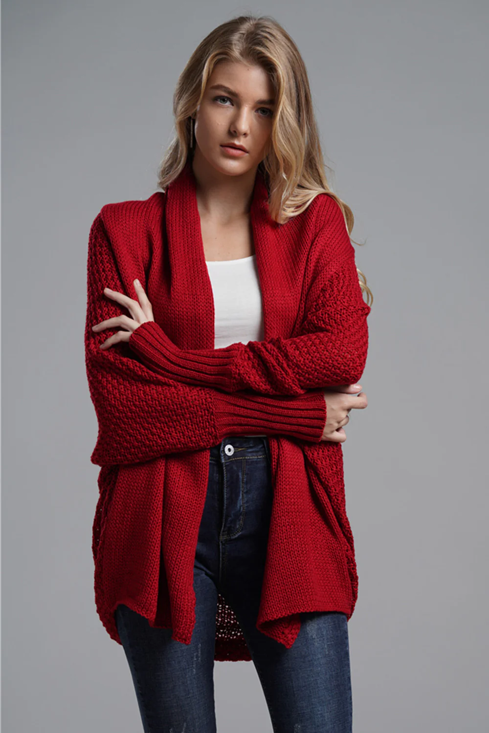 Open Front Batwing Sleeve Cardigan - Image 5