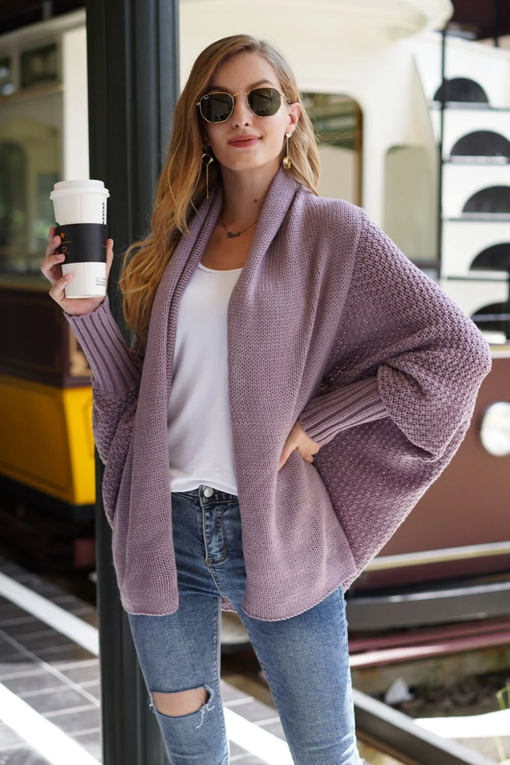Open Front Batwing Sleeve Cardigan - Image 7