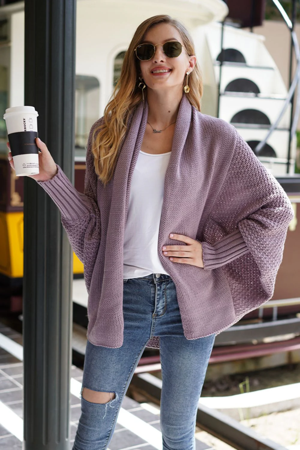 Open Front Batwing Sleeve Cardigan - Image 9