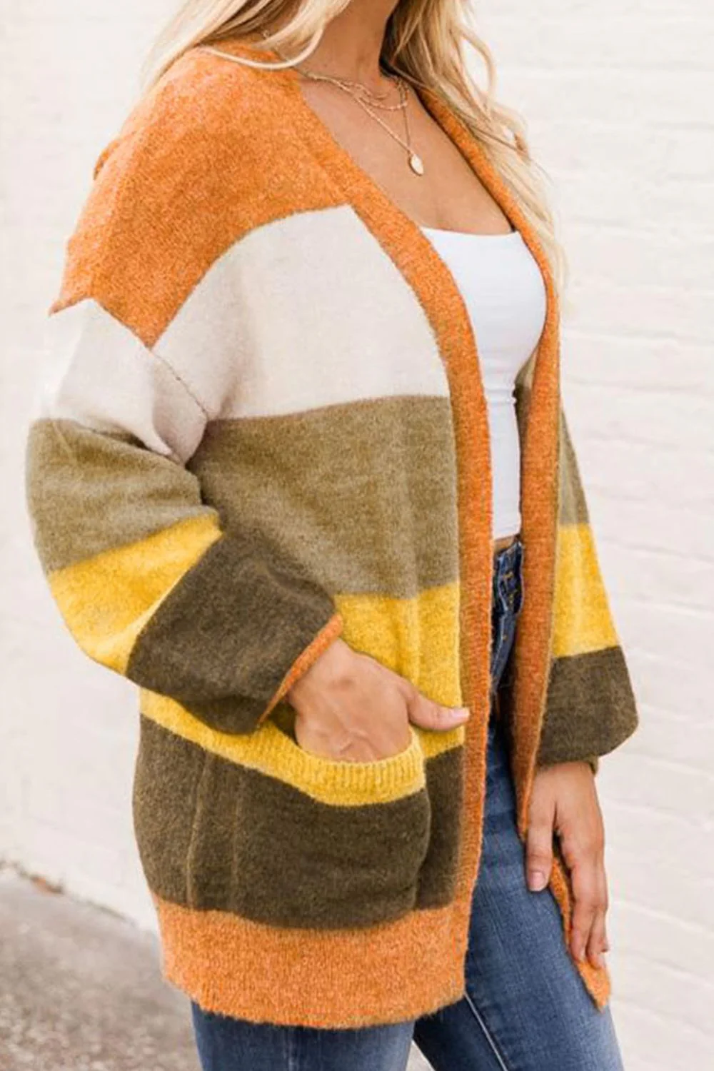 Open Front Color Block Cardigan - Image 2