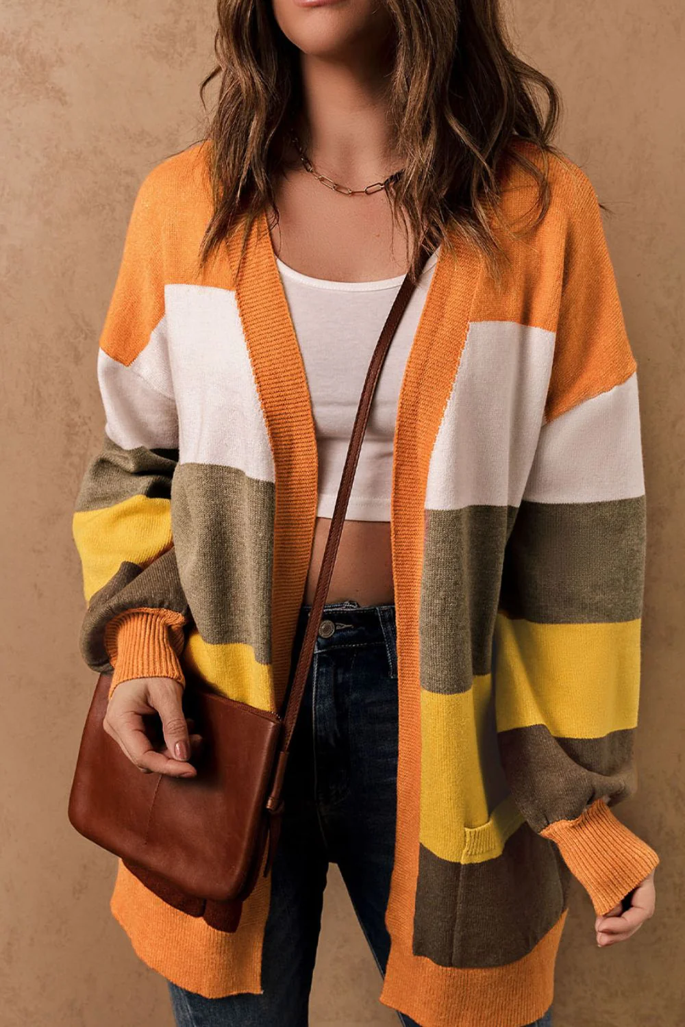 Open Front Color Block Cardigan - Image 4