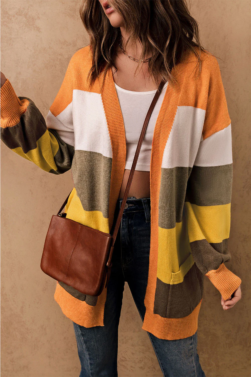 Open Front Color Block Cardigan - Image 5