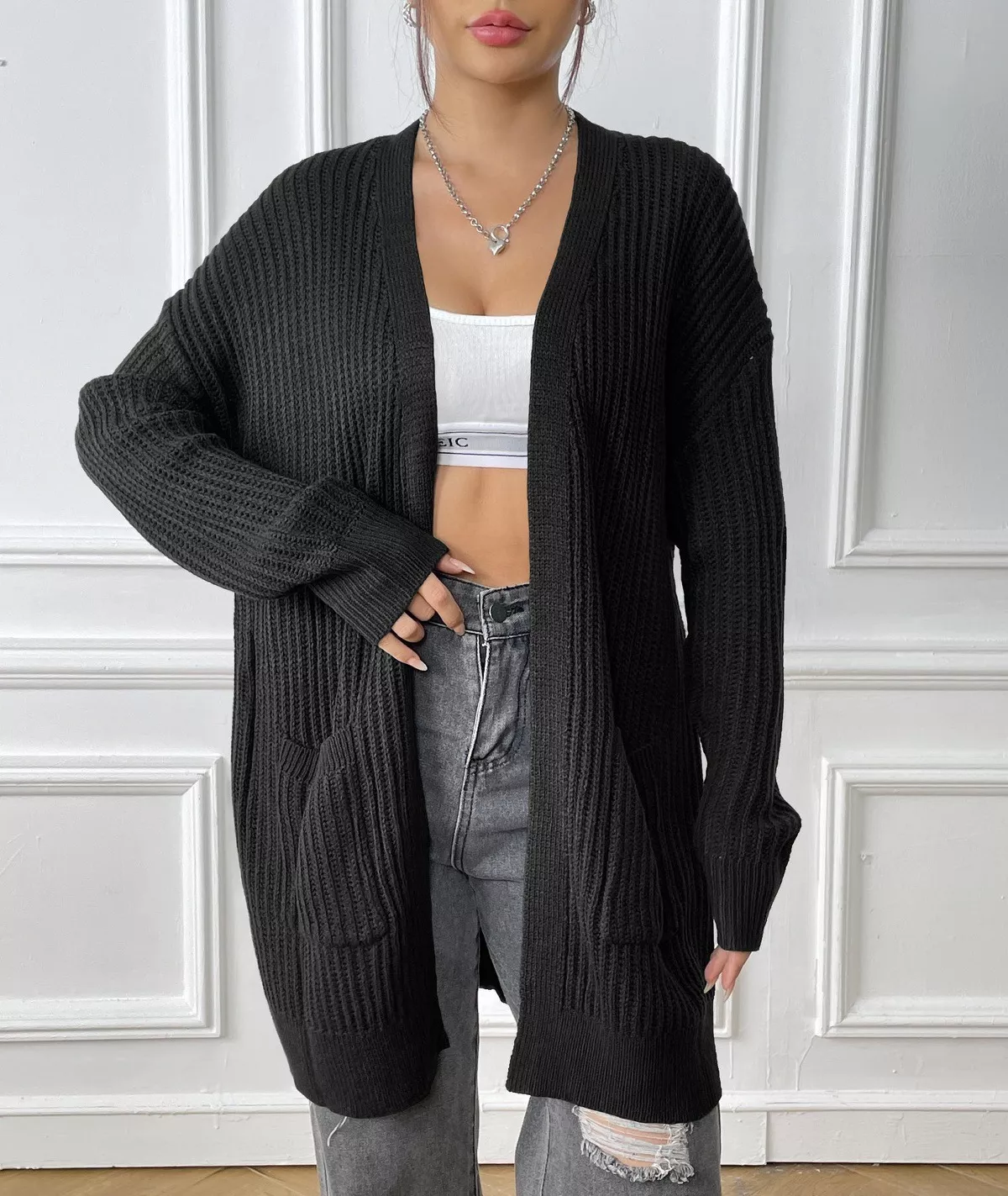 Open Front Drop Shoulder Cardigan - Image 10