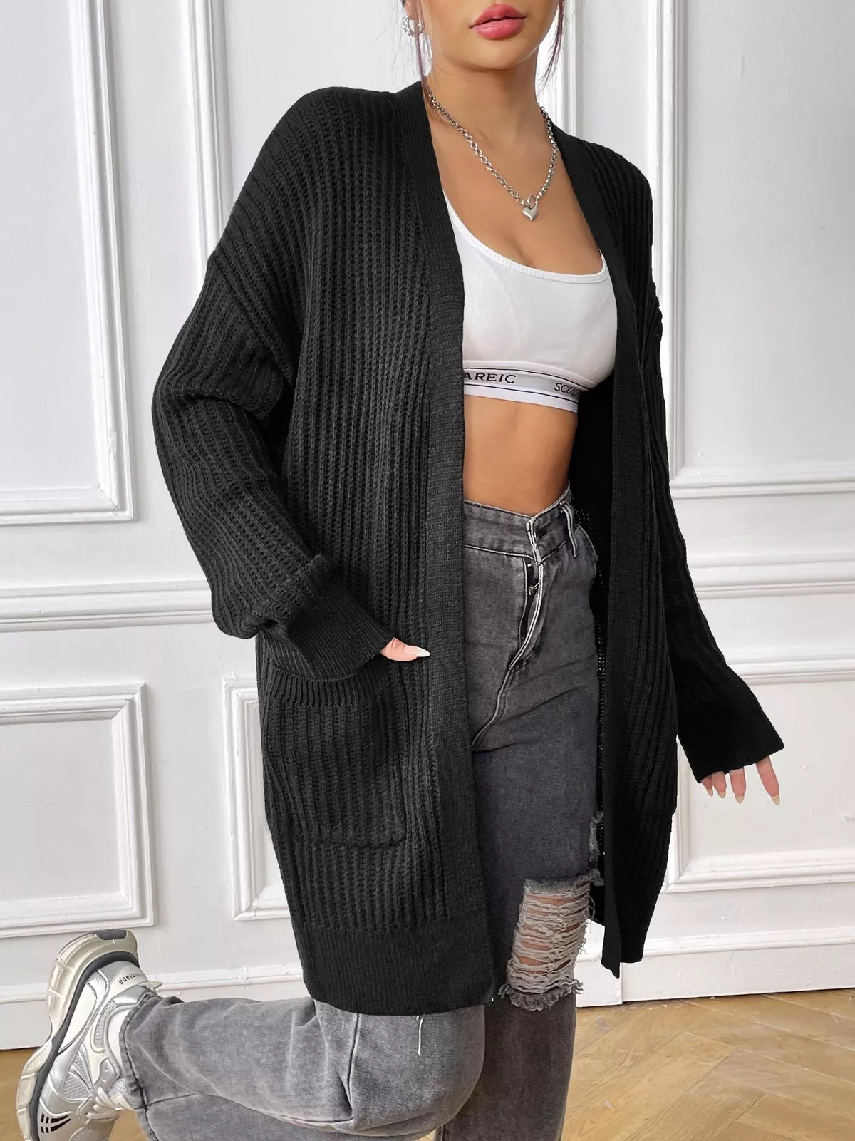 Open Front Drop Shoulder Cardigan - Image 11