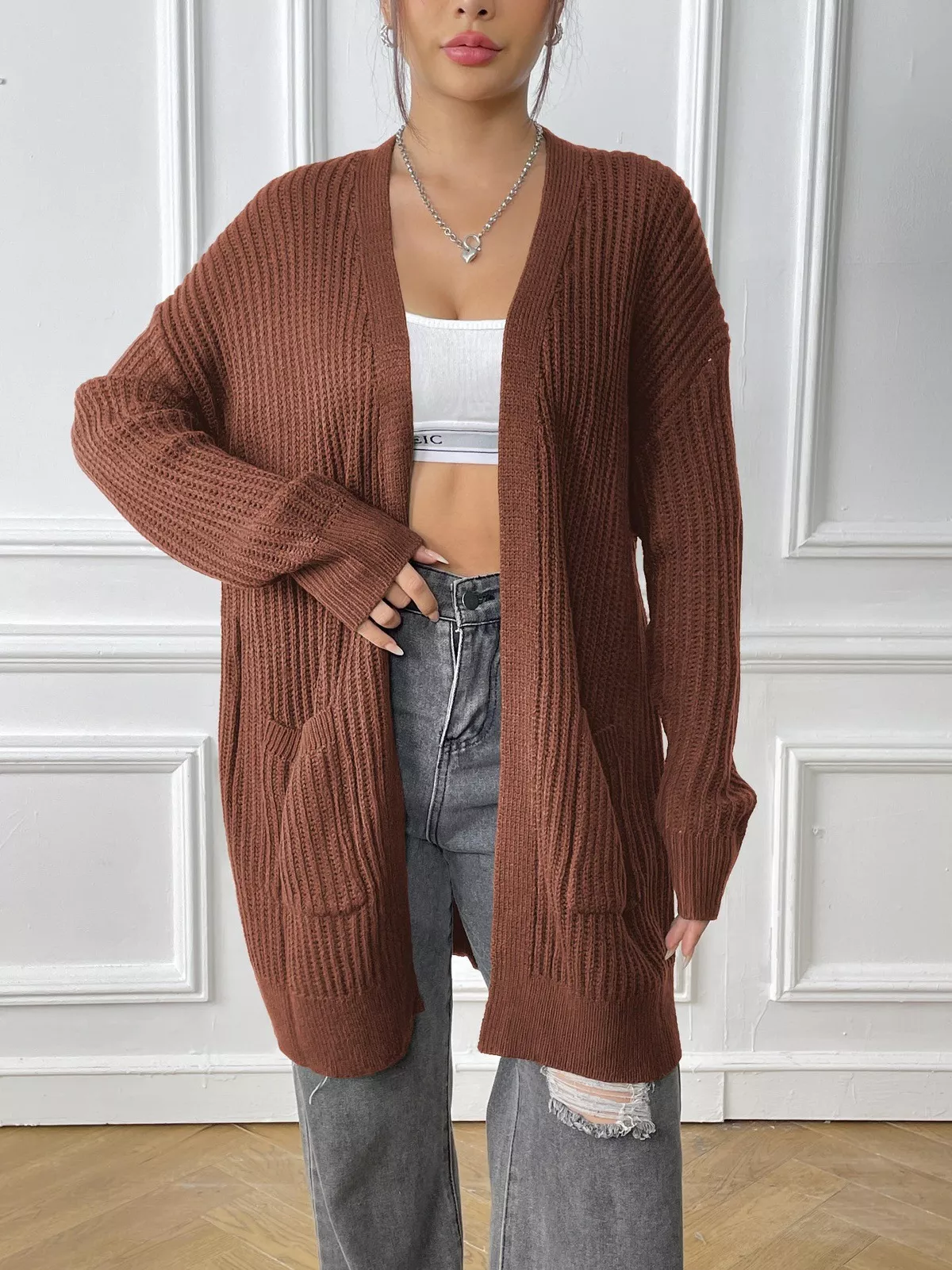 Open Front Drop Shoulder Cardigan - Image 14