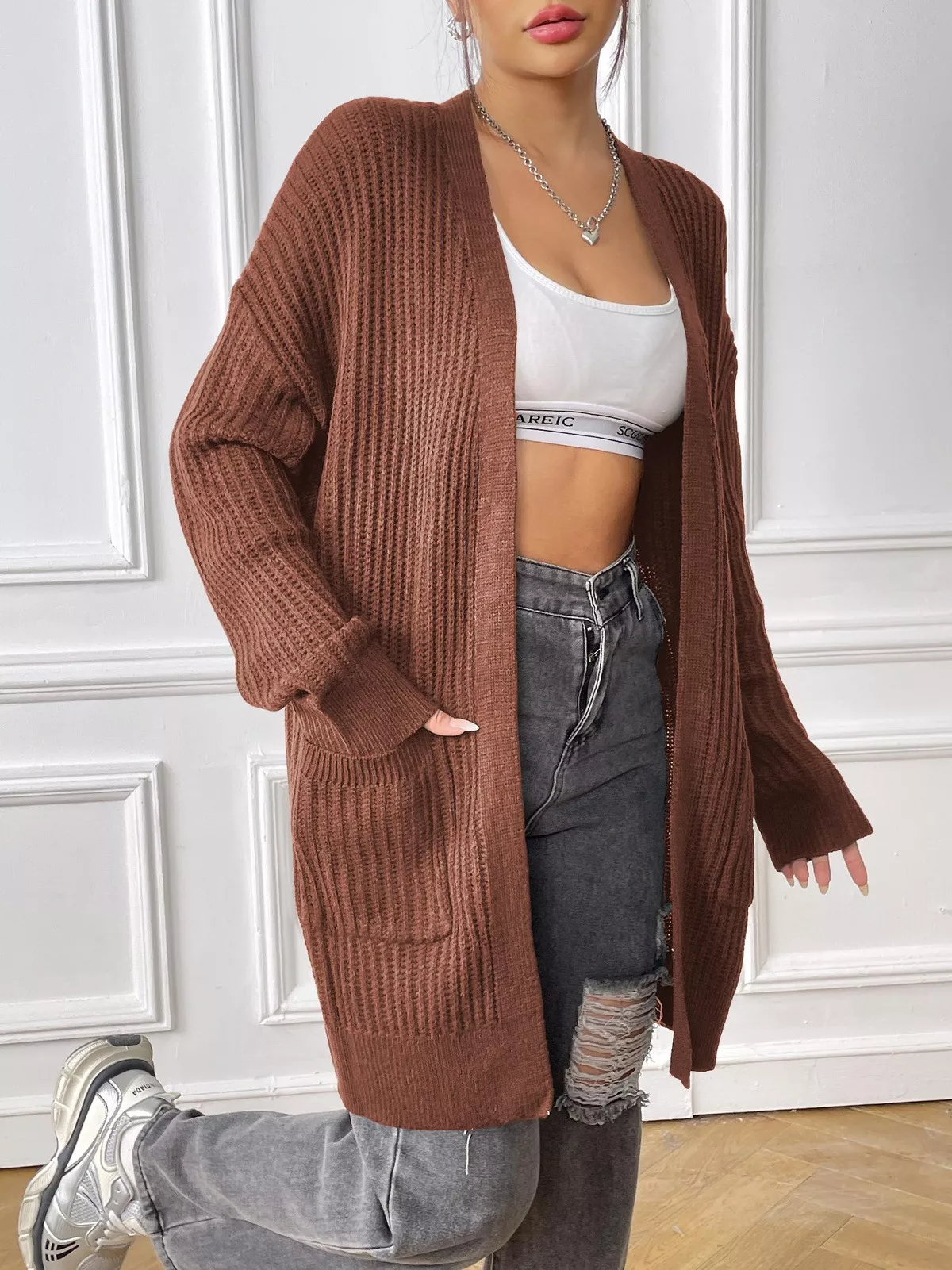Open Front Drop Shoulder Cardigan - Image 15