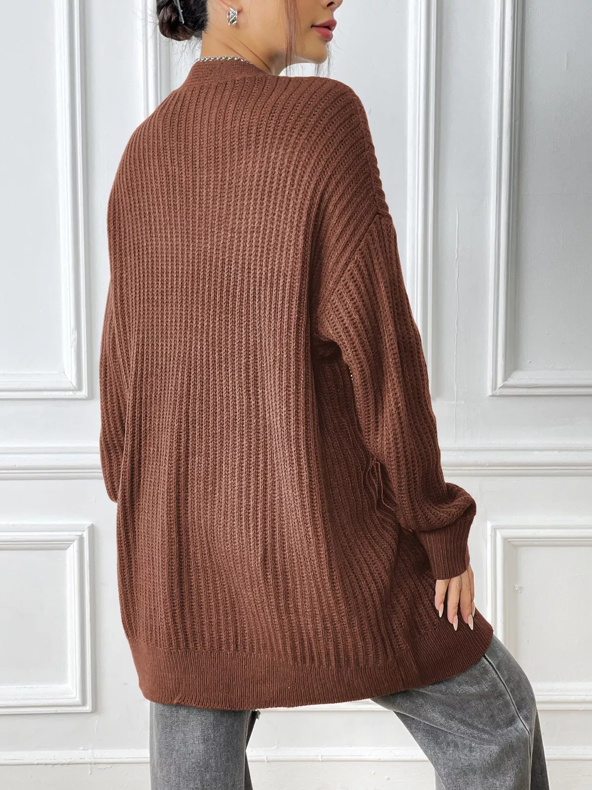 Open Front Drop Shoulder Cardigan - Image 16
