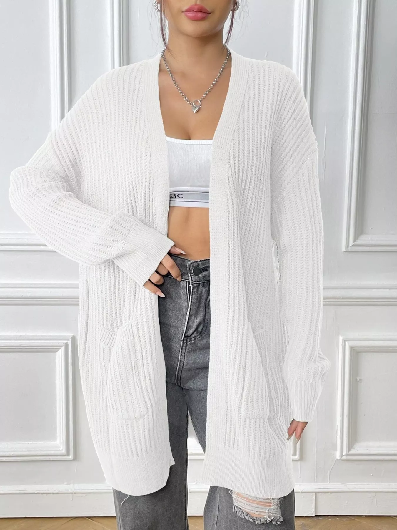 Open Front Drop Shoulder Cardigan - Image 19