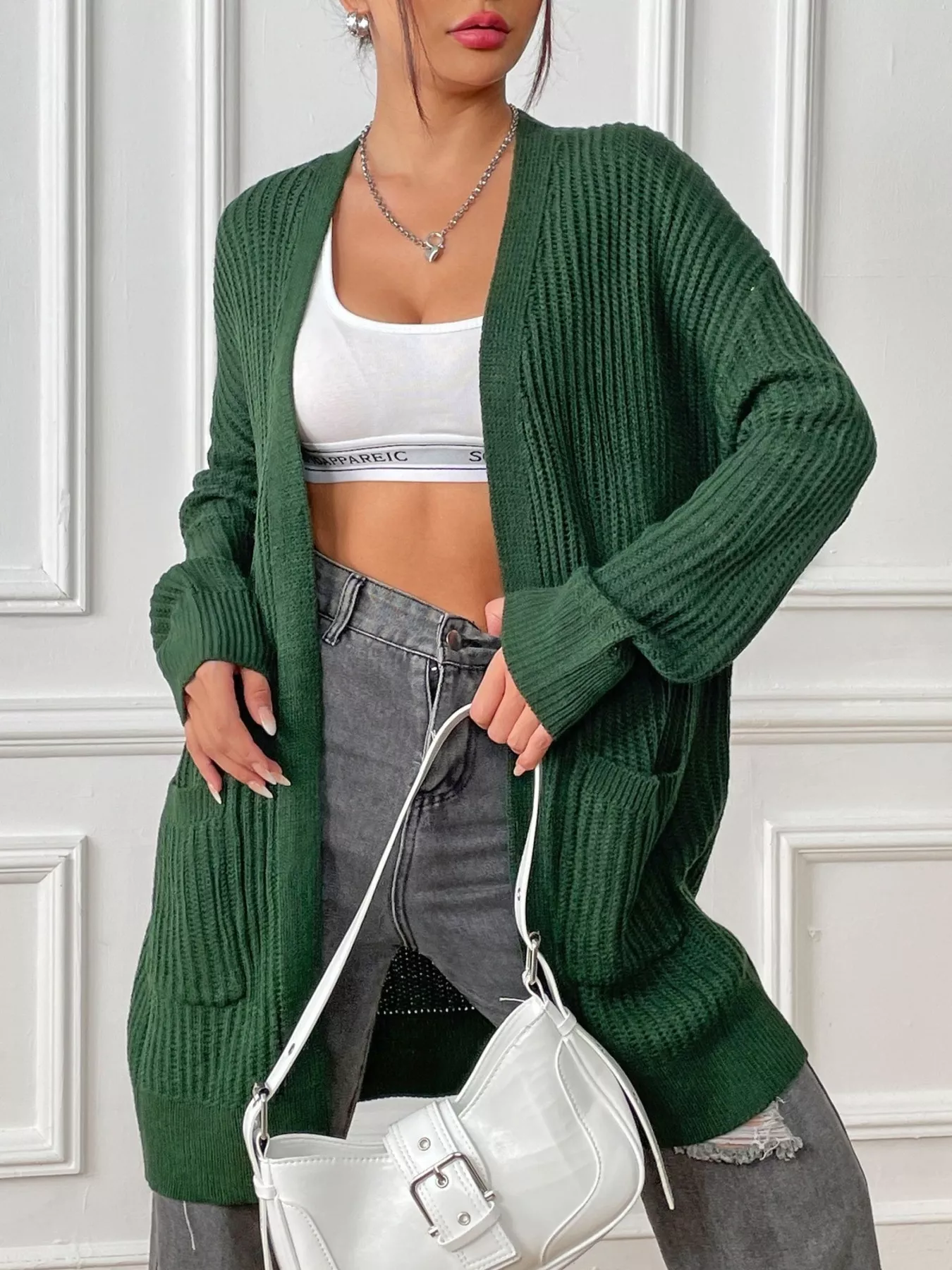 Open Front Drop Shoulder Cardigan - Image 2