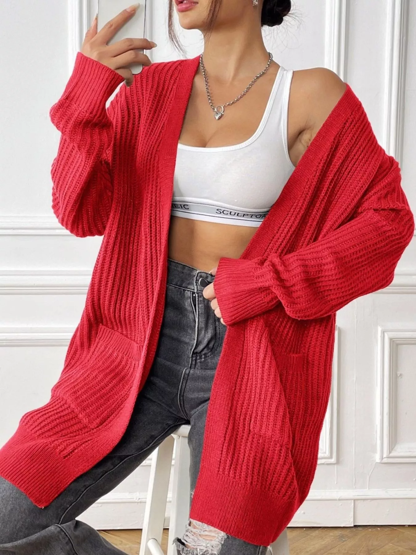 Open Front Drop Shoulder Cardigan - Image 20