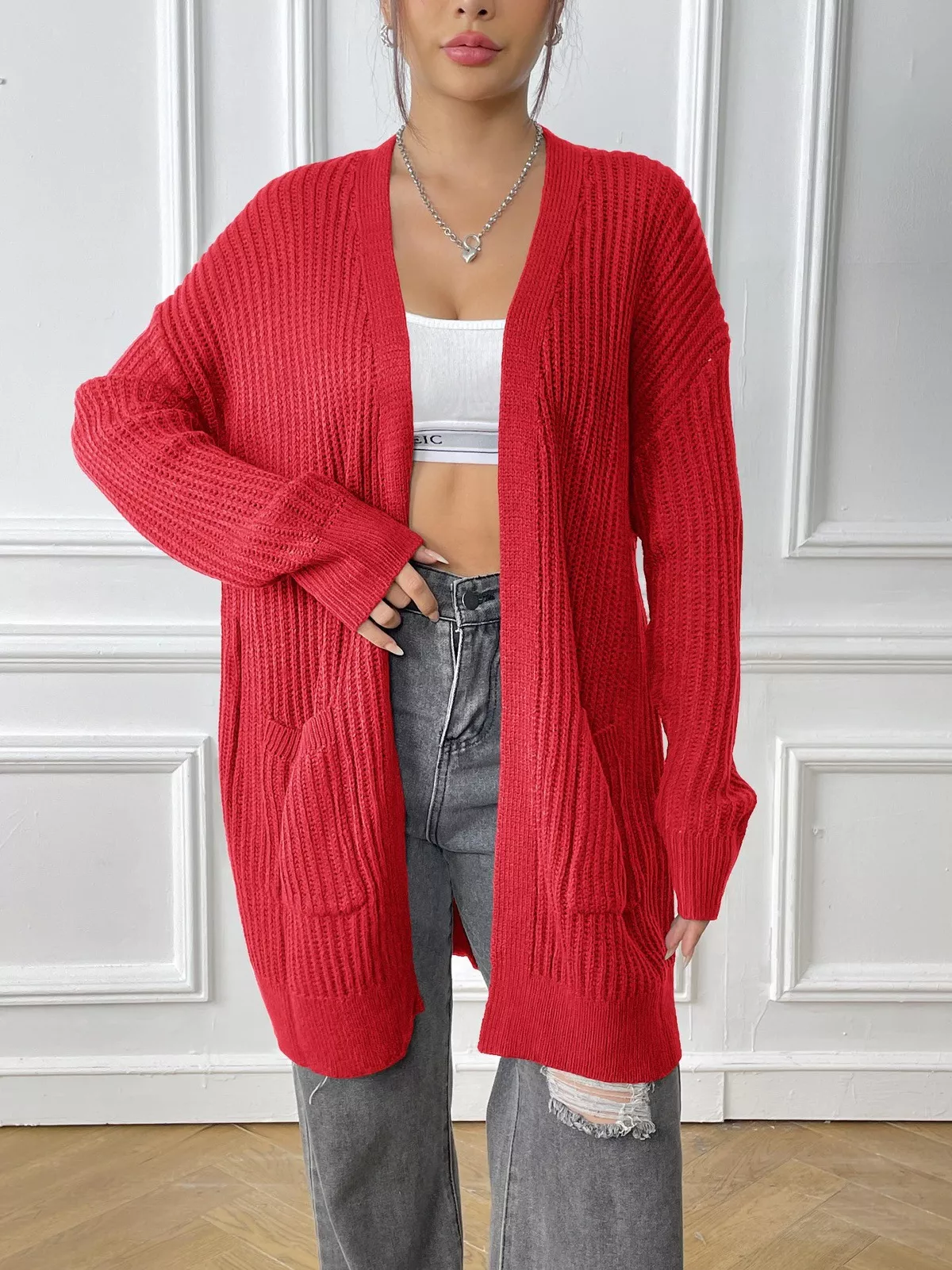 Open Front Drop Shoulder Cardigan - Image 22