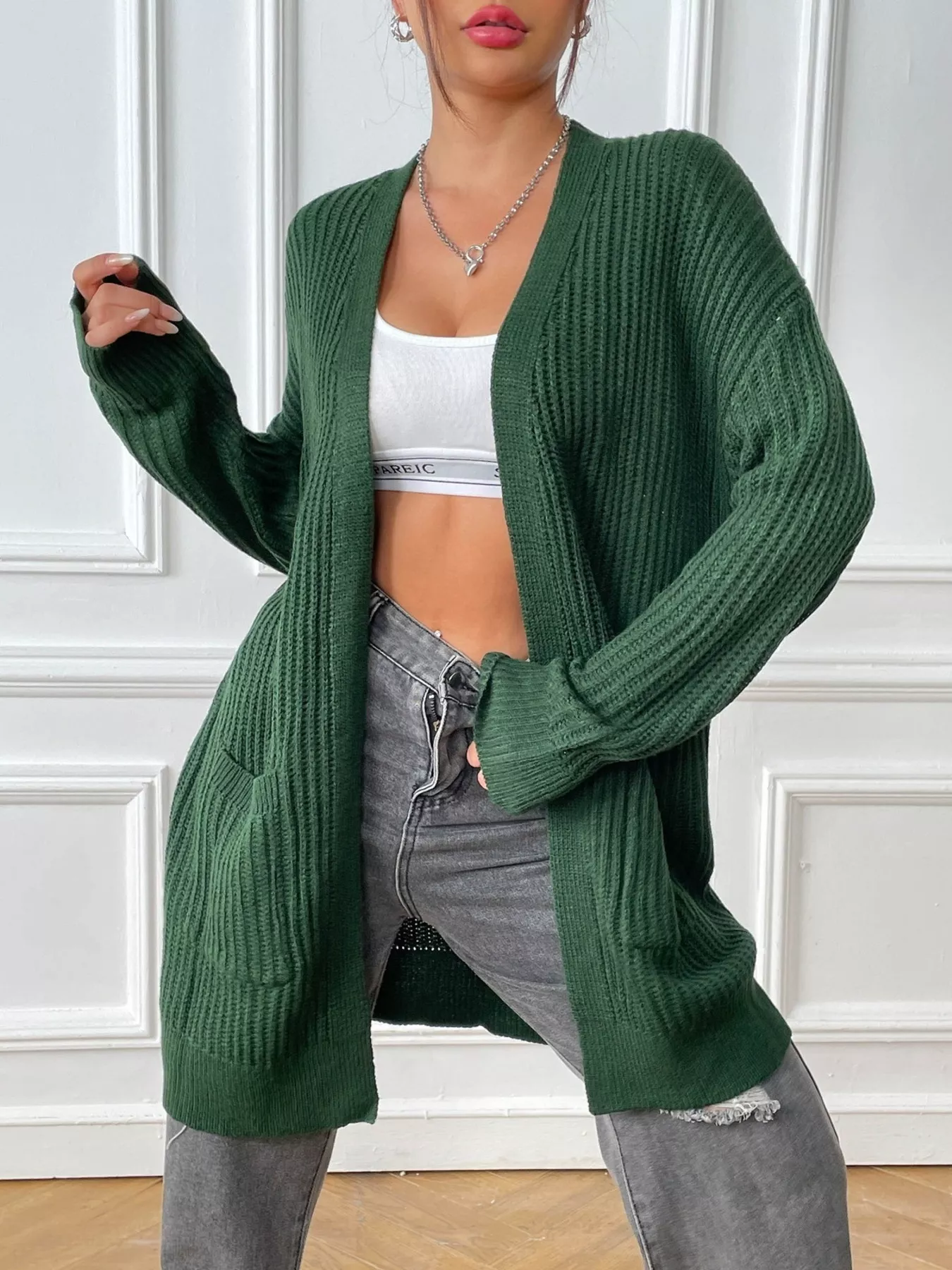Open Front Drop Shoulder Cardigan - Image 3