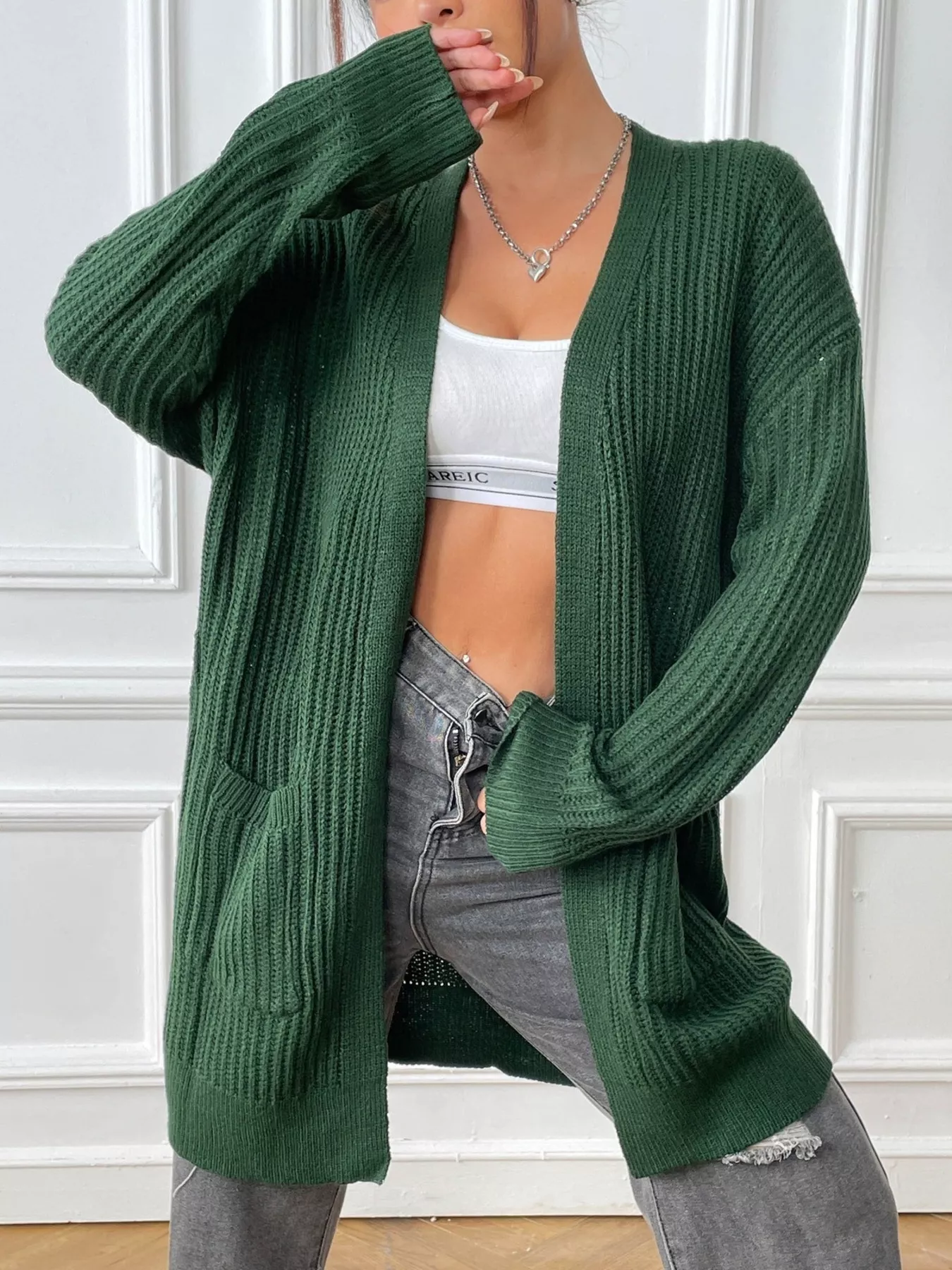 Open Front Drop Shoulder Cardigan - Image 4