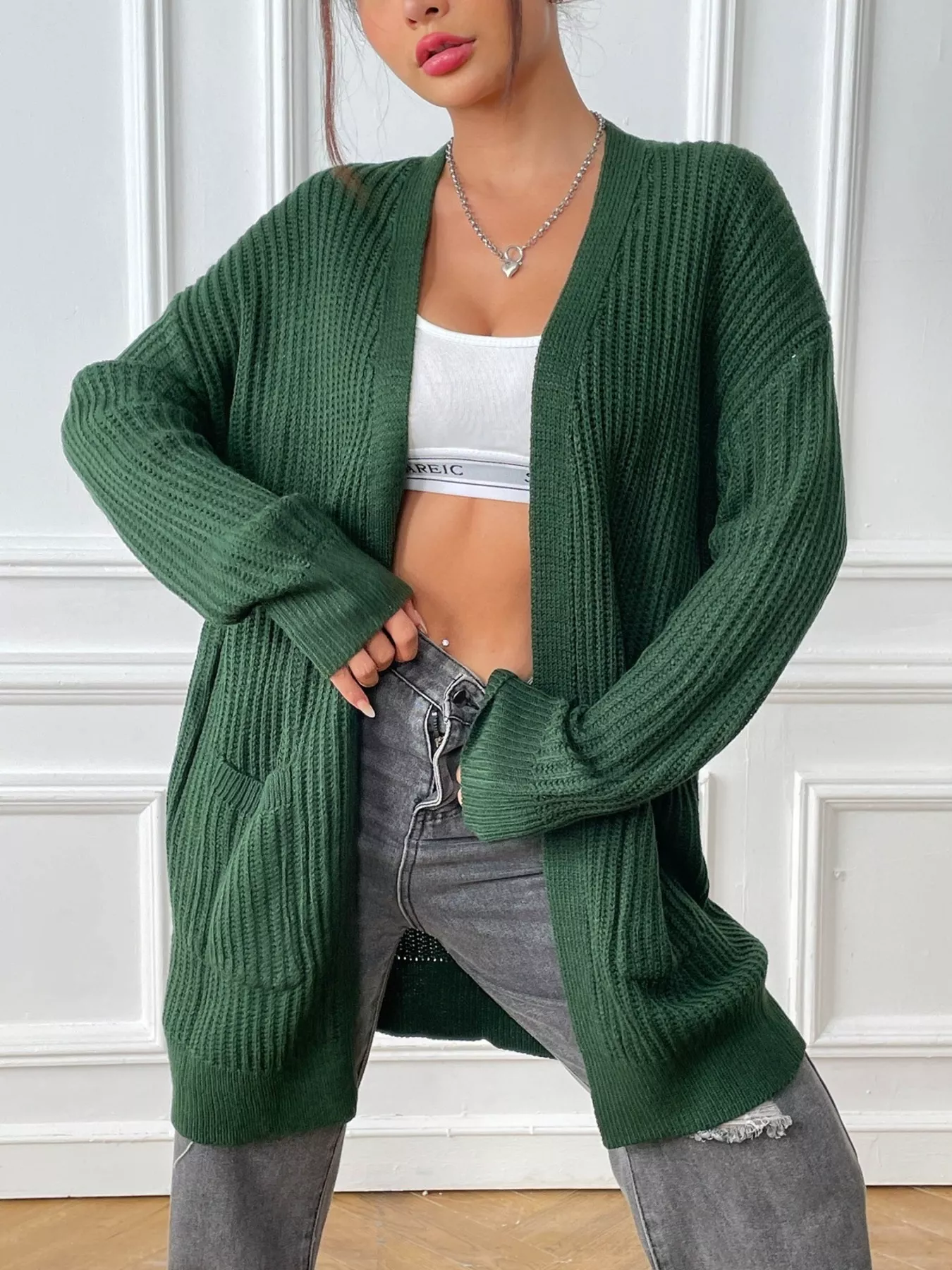 Open Front Drop Shoulder Cardigan - Image 5