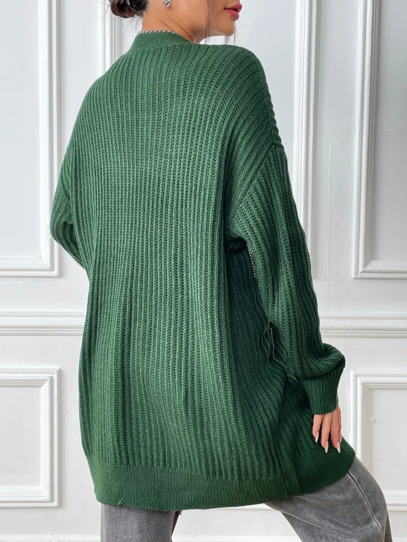 Open Front Drop Shoulder Cardigan - Image 8