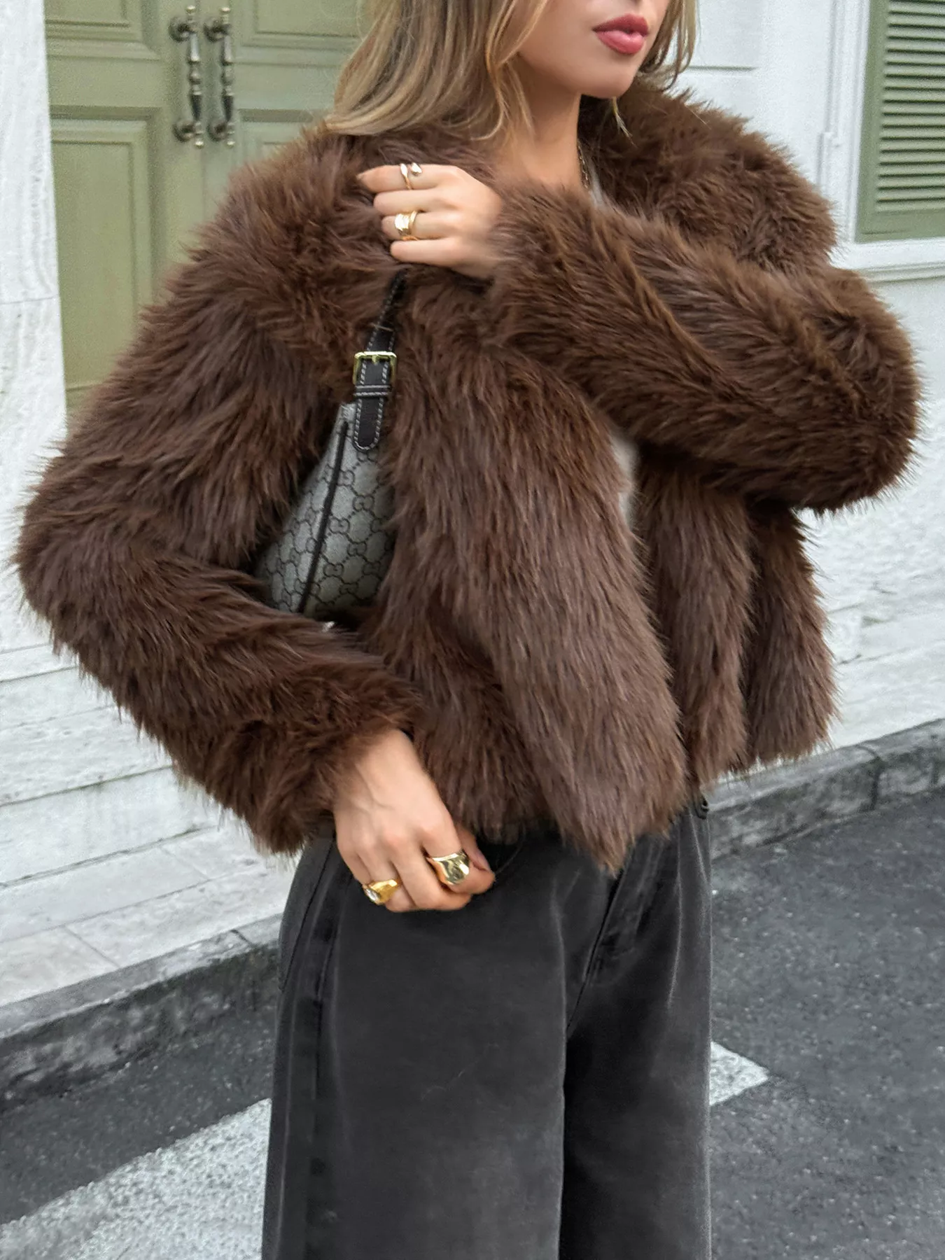 Open Front Faux Fur Cropped Jacket - Image 3