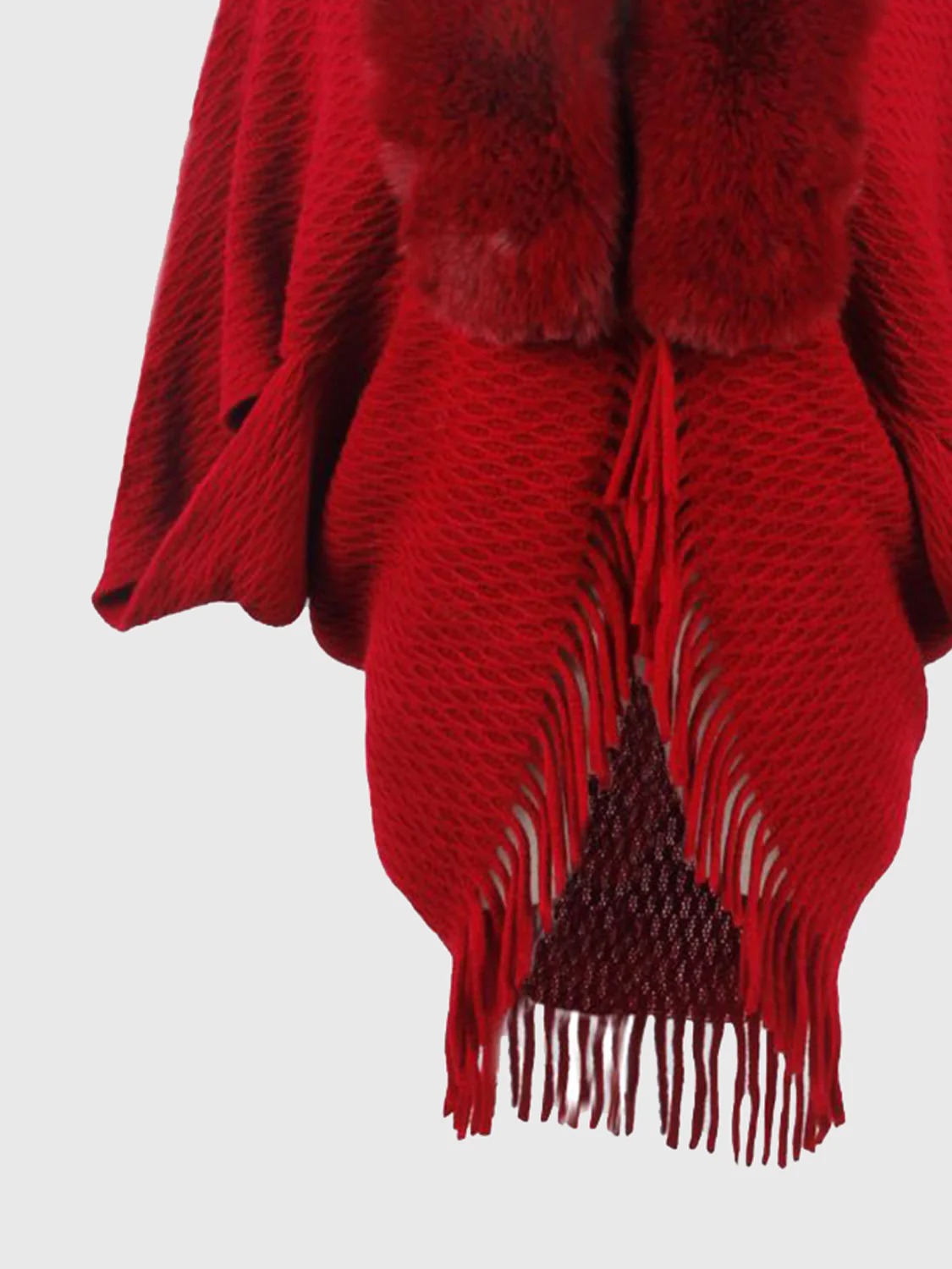 Open Front Fringe Hem Poncho - Image 10