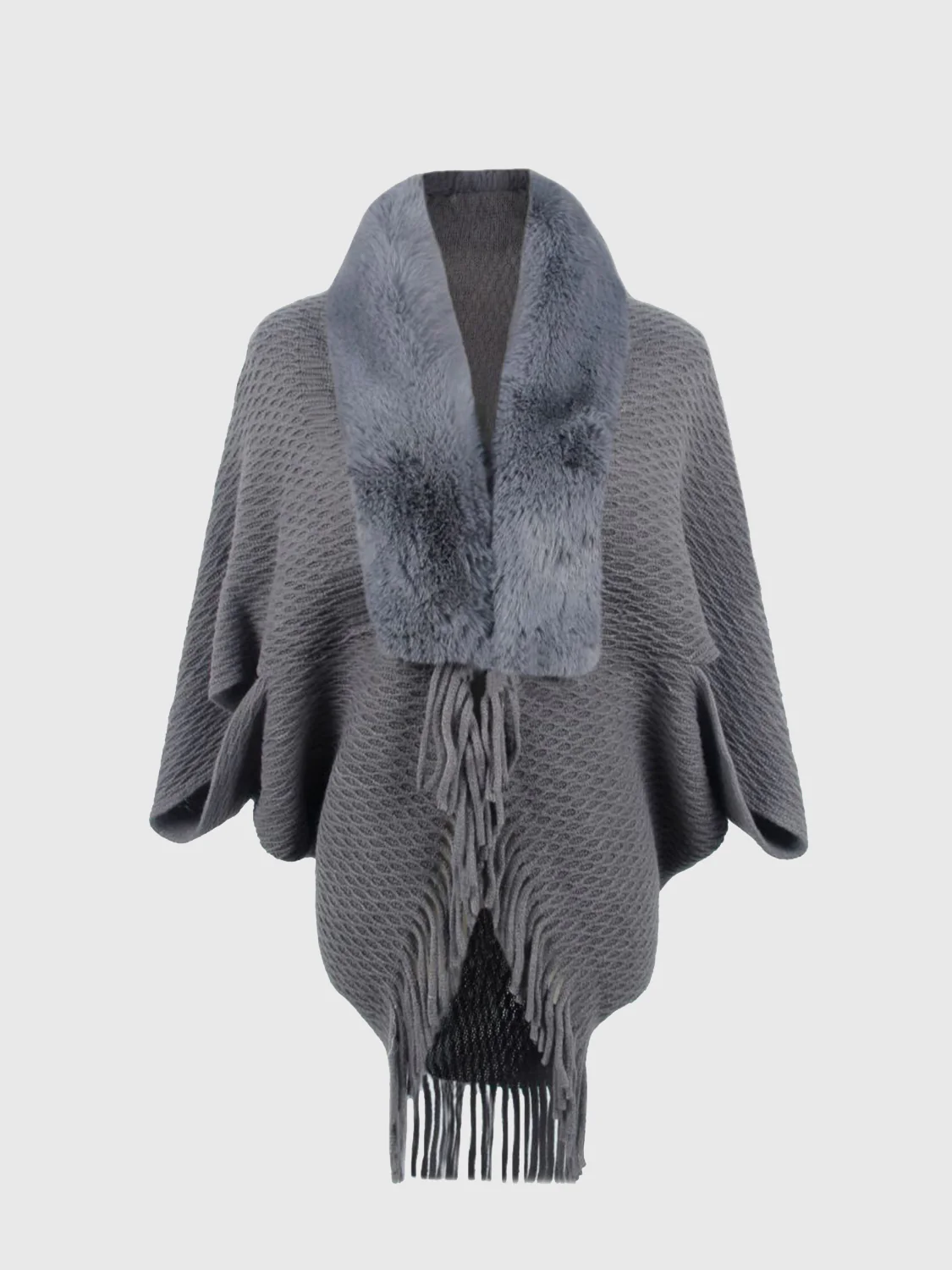 Open Front Fringe Hem Poncho - Image 11