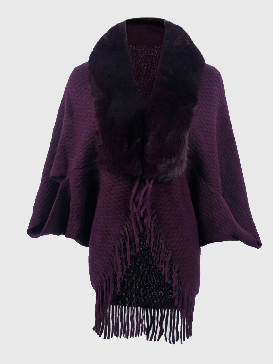 Open Front Fringe Hem Poncho - Image 17