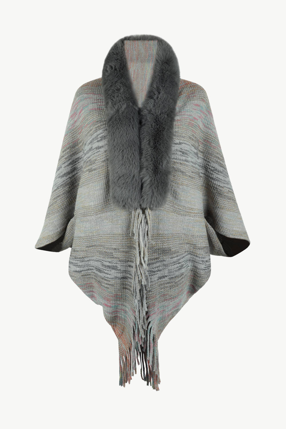 Open Front Fringe Hem Poncho - Image 15