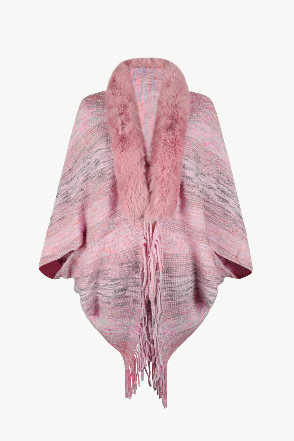 Open Front Fringe Hem Poncho - Image 4