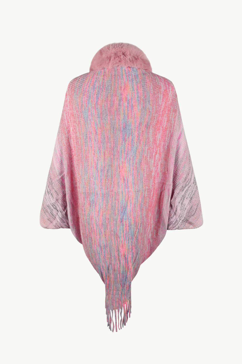 Open Front Fringe Hem Poncho - Image 5