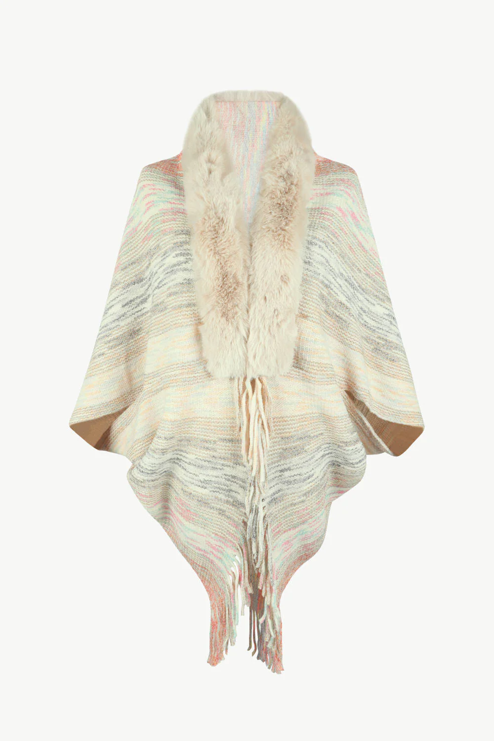 Open Front Fringe Hem Poncho - Image 7