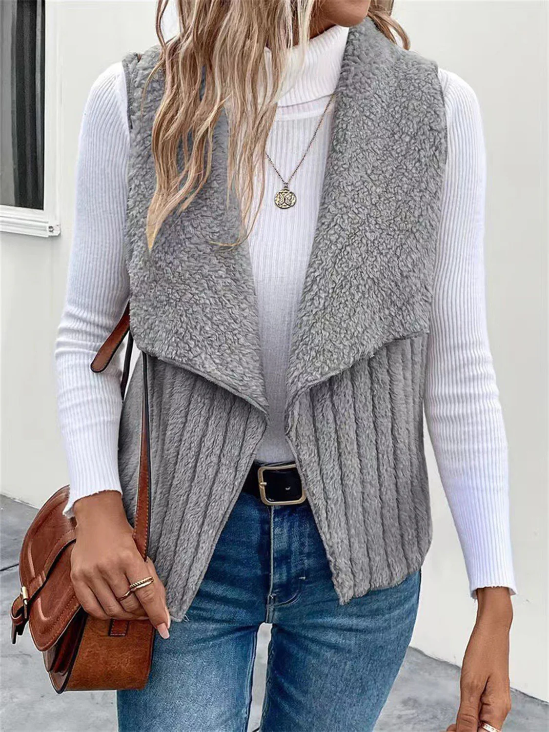 Open Front Fuzzy Vest Coat - Image 10