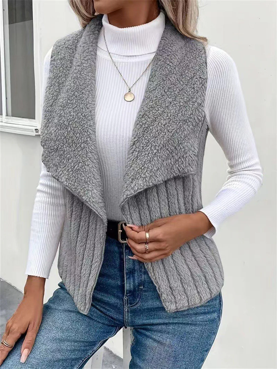 Open Front Fuzzy Vest Coat - Image 11