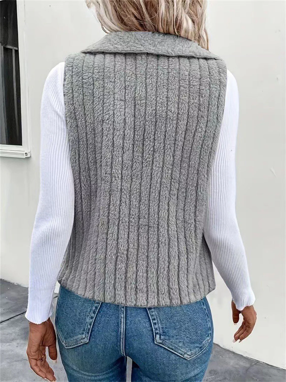 Open Front Fuzzy Vest Coat - Image 12