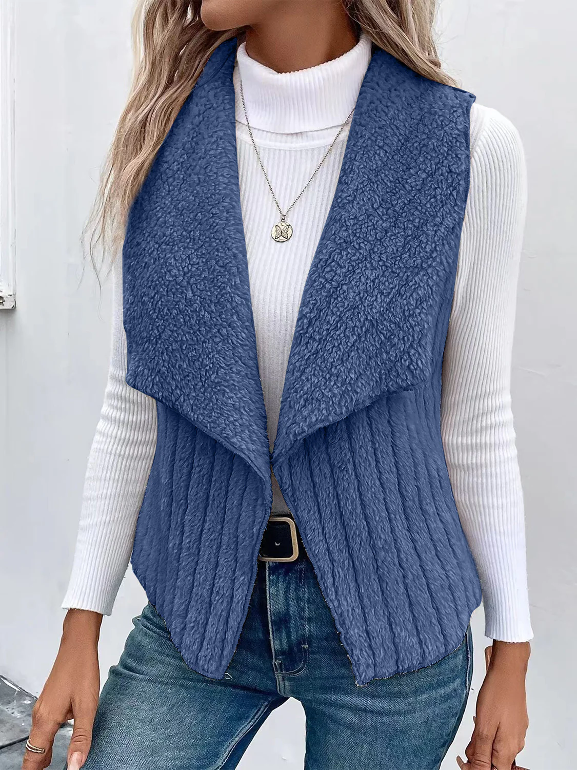 Open Front Fuzzy Vest Coat - Image 13