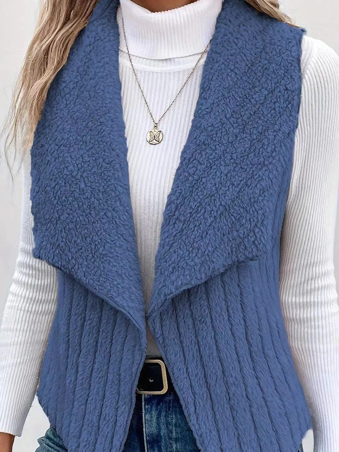 Open Front Fuzzy Vest Coat - Image 15