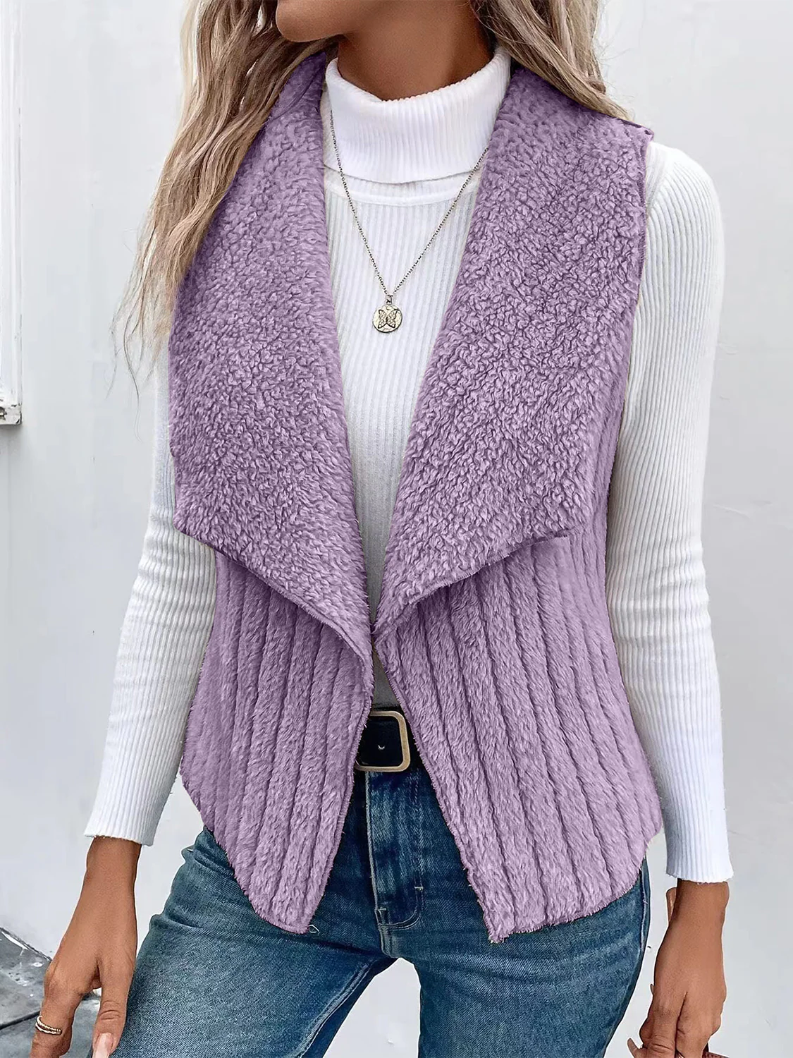 Open Front Fuzzy Vest Coat - Image 16