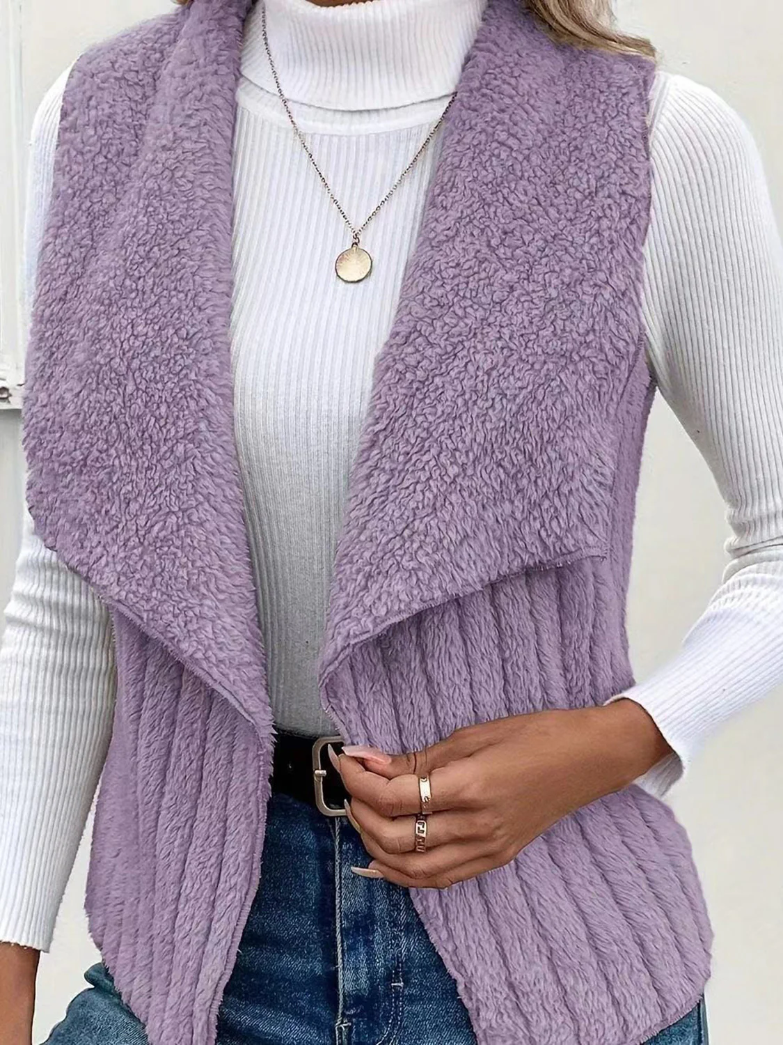 Open Front Fuzzy Vest Coat - Image 18