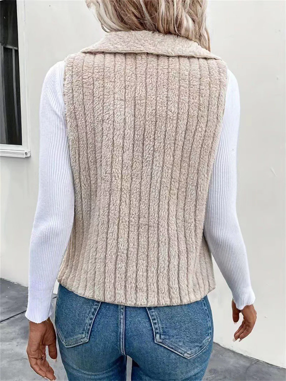 Open Front Fuzzy Vest Coat - Image 3