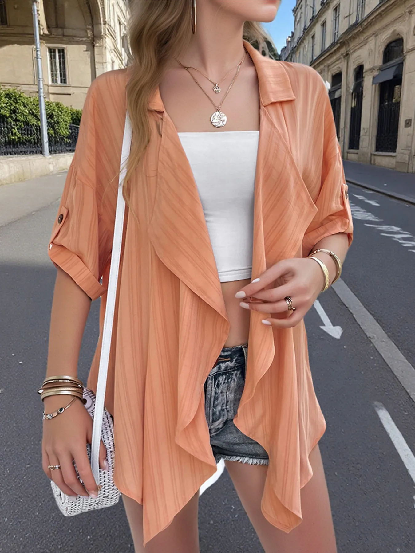 Open Front Half Sleeve Cardigan - Image 2