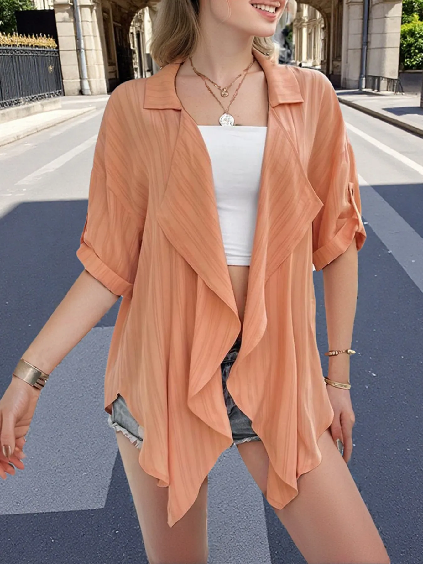 Open Front Half Sleeve Cardigan - Image 4