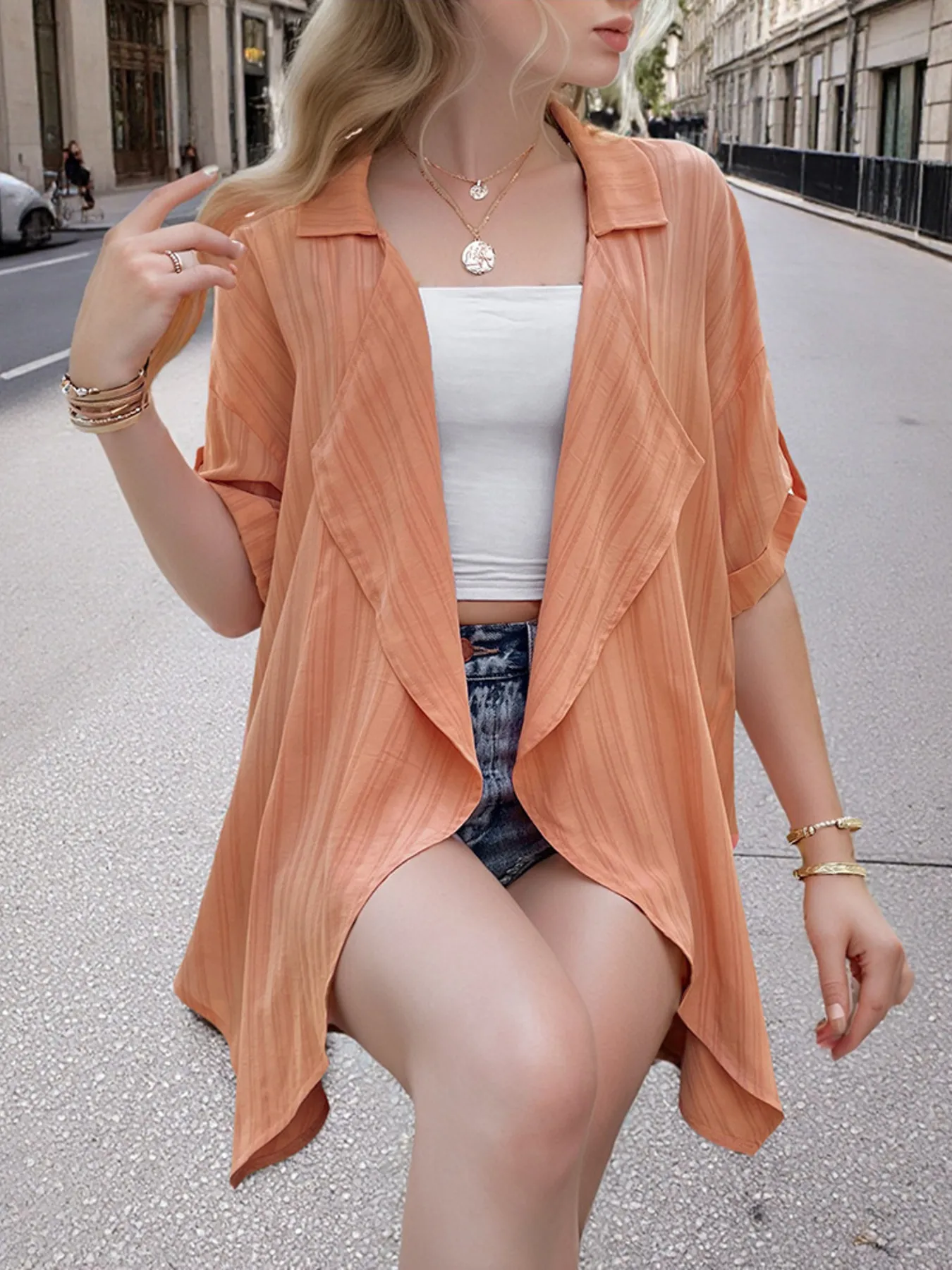 Open Front Half Sleeve Cardigan - Image 6