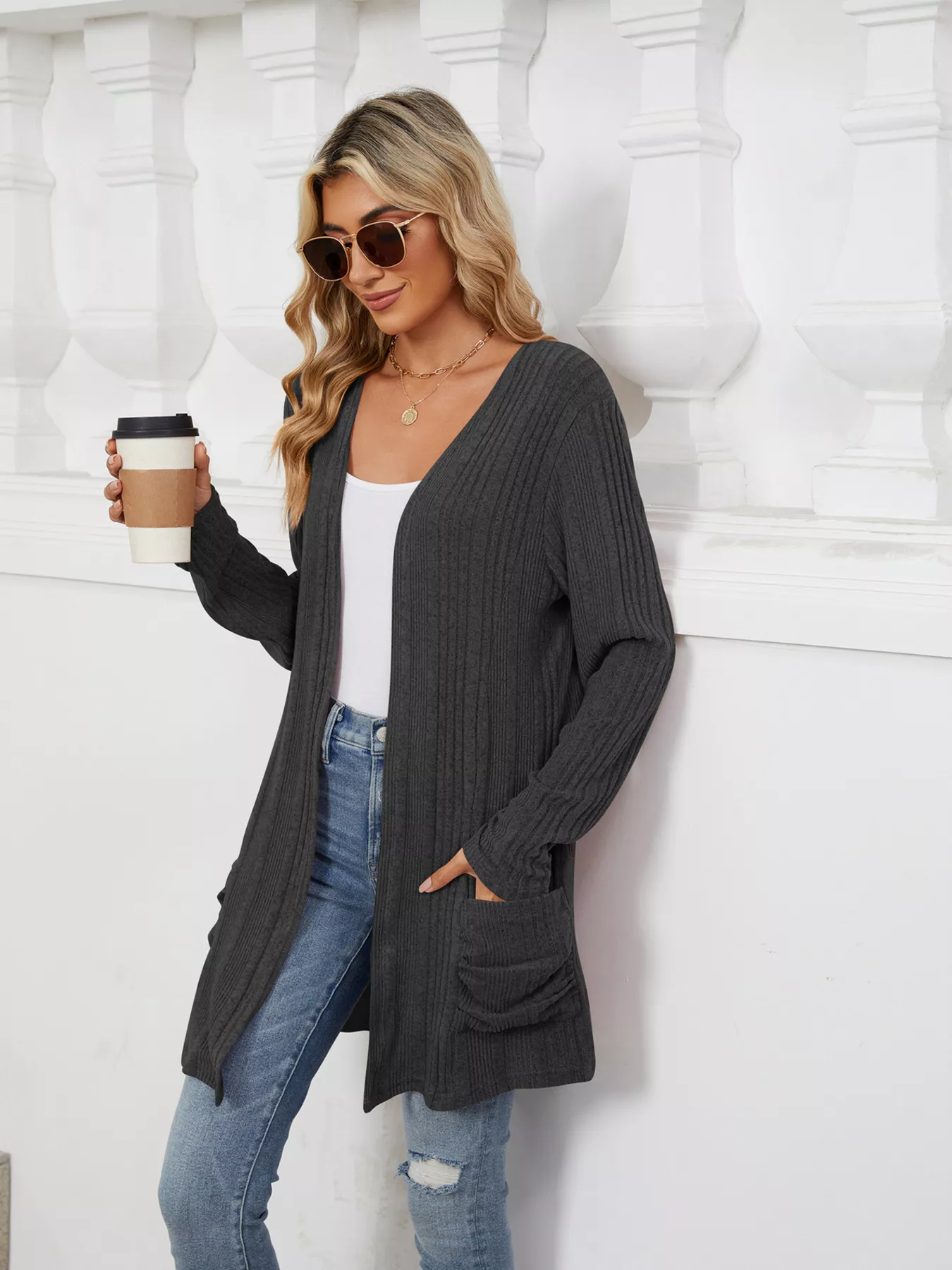 Open Front Long Cardigan - Image 8