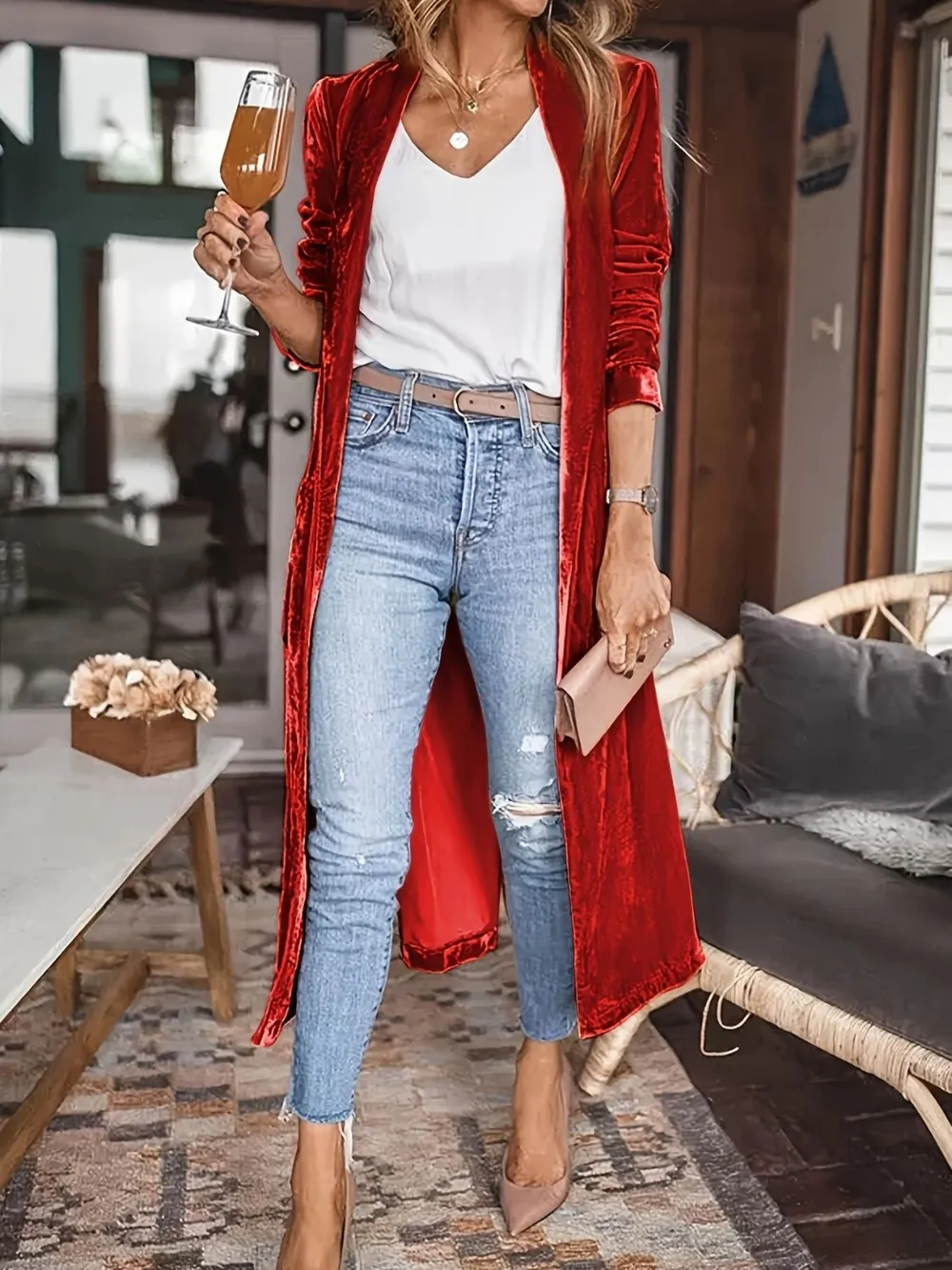 Open Front Long Sleeve Coat - Image 10