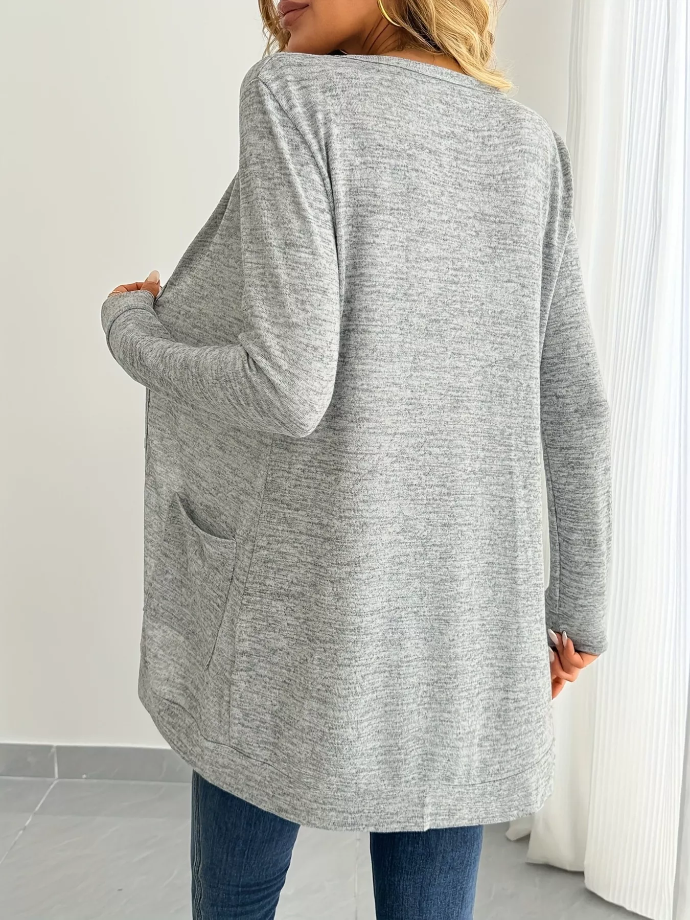 Open Front Longline Cardigan with Side Pockets - Image 2