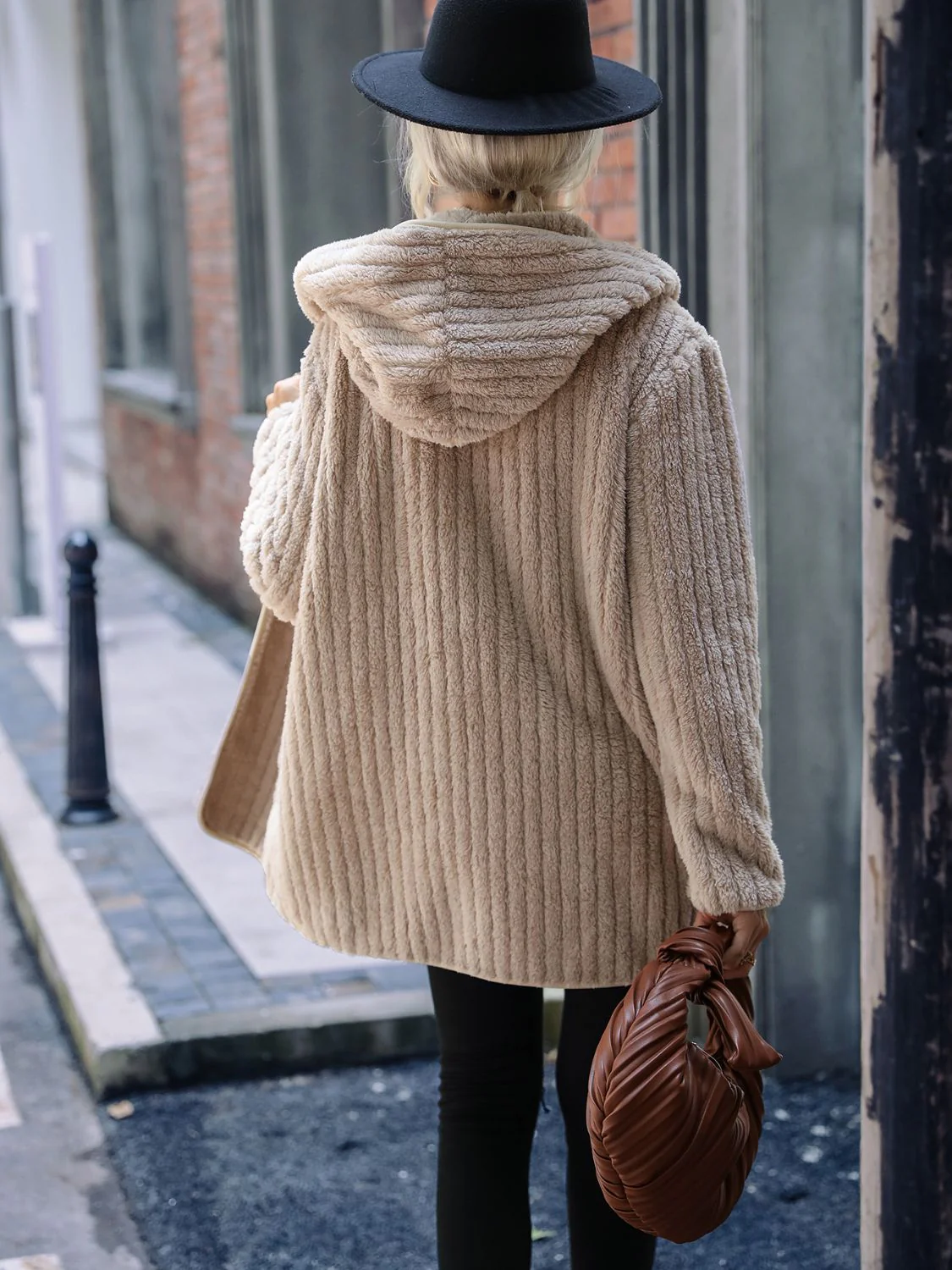 Open Front Ribbed Hooded Coat - Image 2