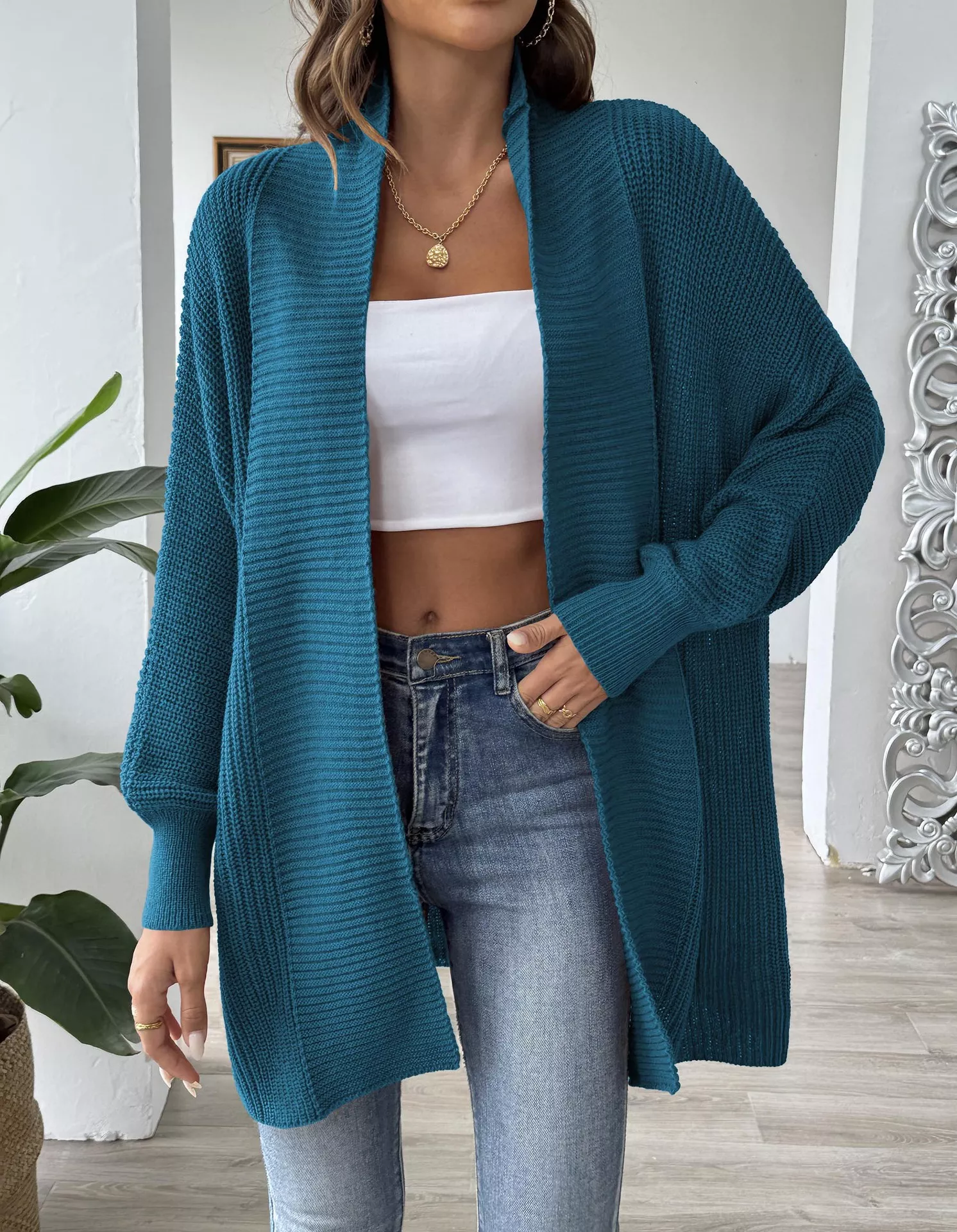 Open Front Ribbed Knit Cardigan - Image 12