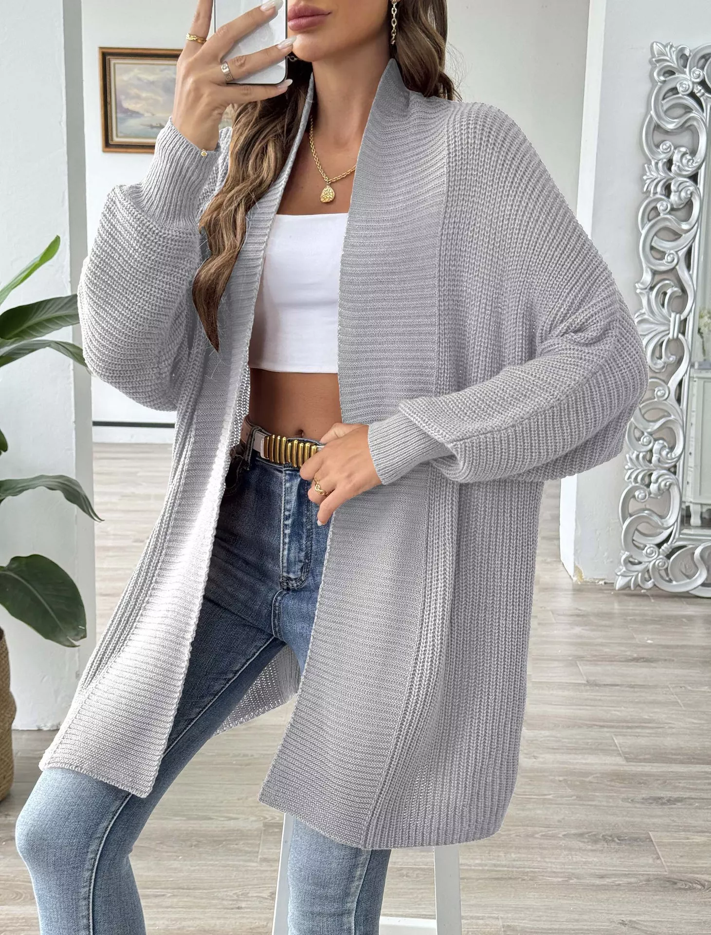 Open Front Ribbed Knit Cardigan - Image 16
