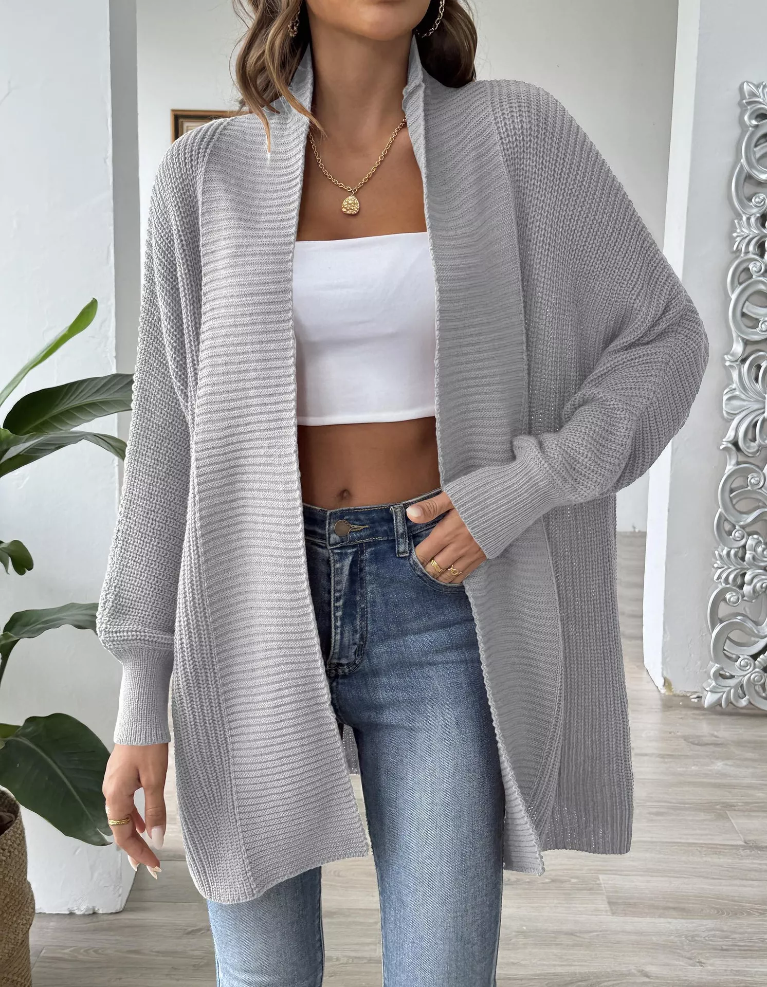 Open Front Ribbed Knit Cardigan - Image 17