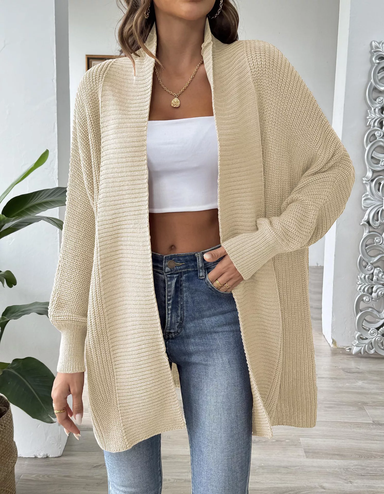Open Front Ribbed Knit Cardigan - Image 19