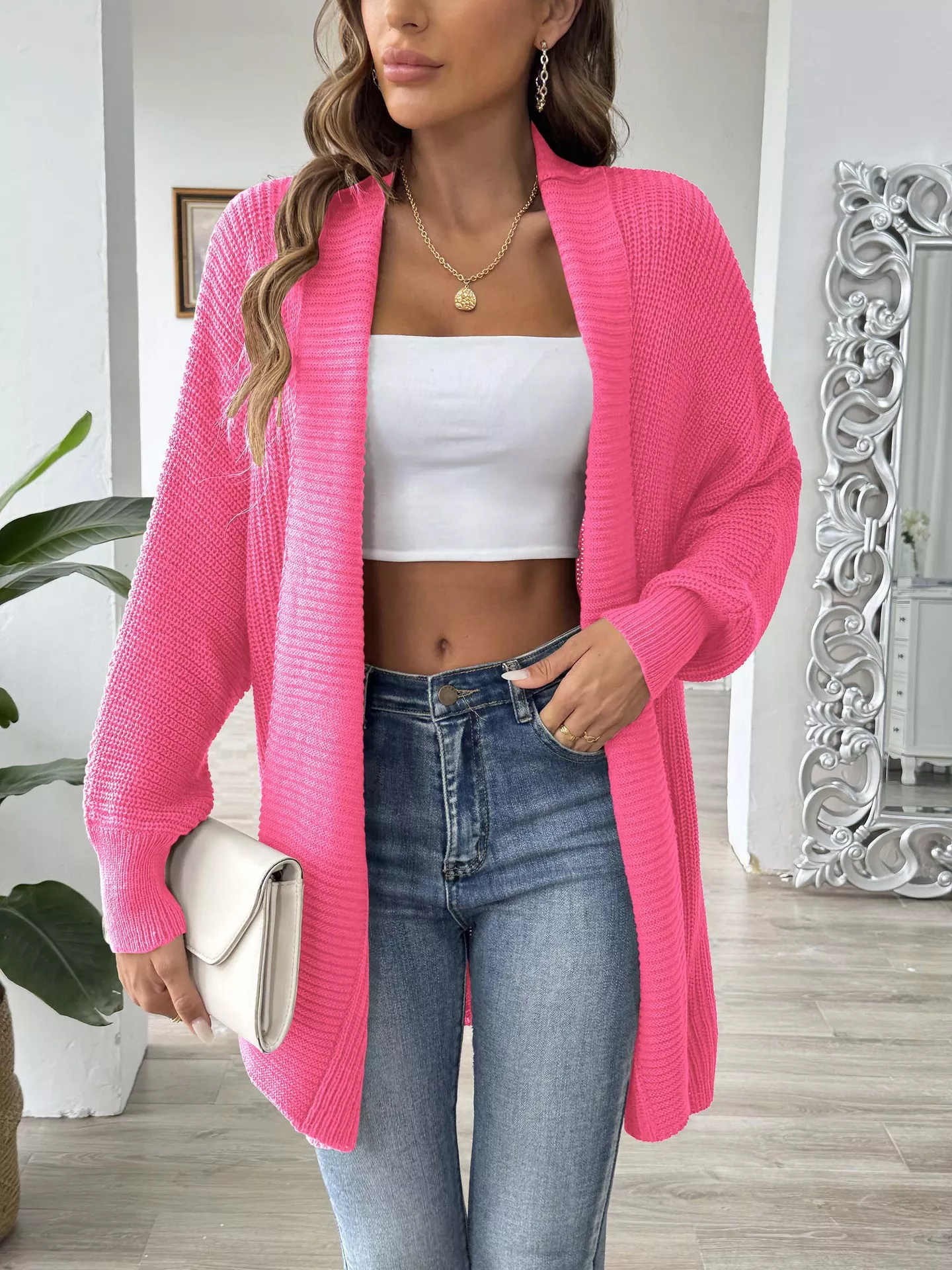 Open Front Ribbed Knit Cardigan - Image 23