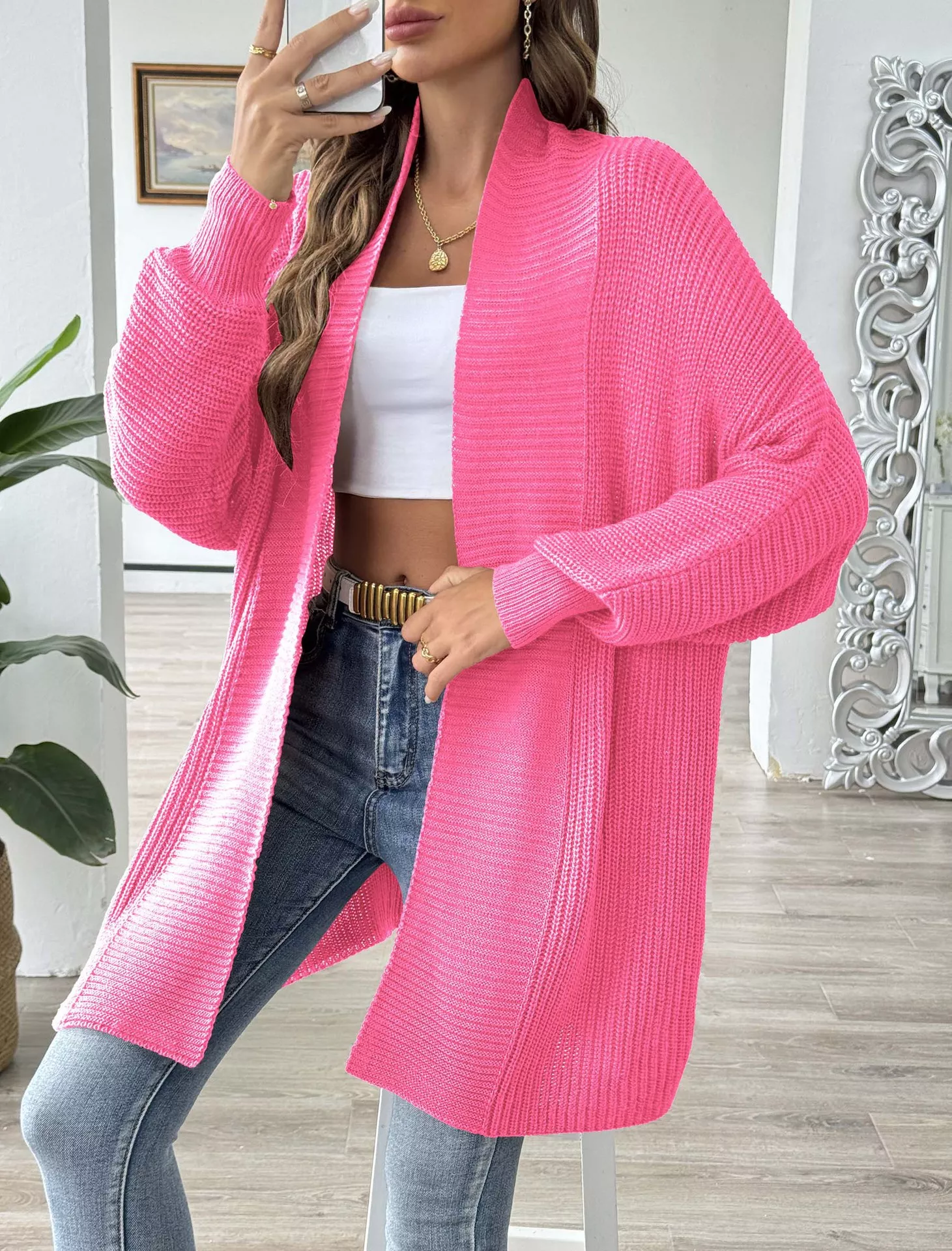 Open Front Ribbed Knit Cardigan - Image 24